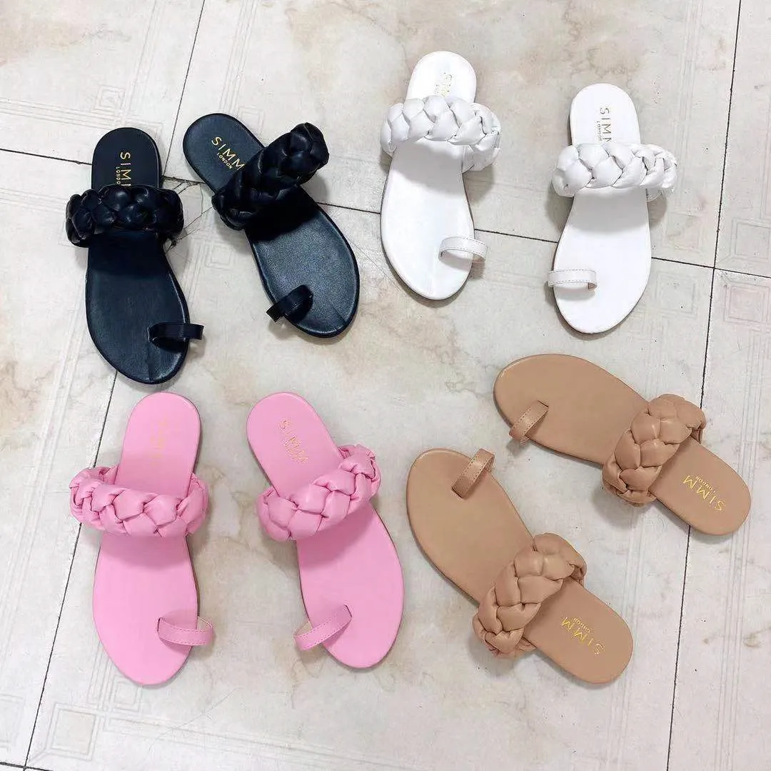 

2021 Summer Ladies Fashion Flip Flop Weave Women Round Toe Slipper Women's Casual Beach Shoes Female