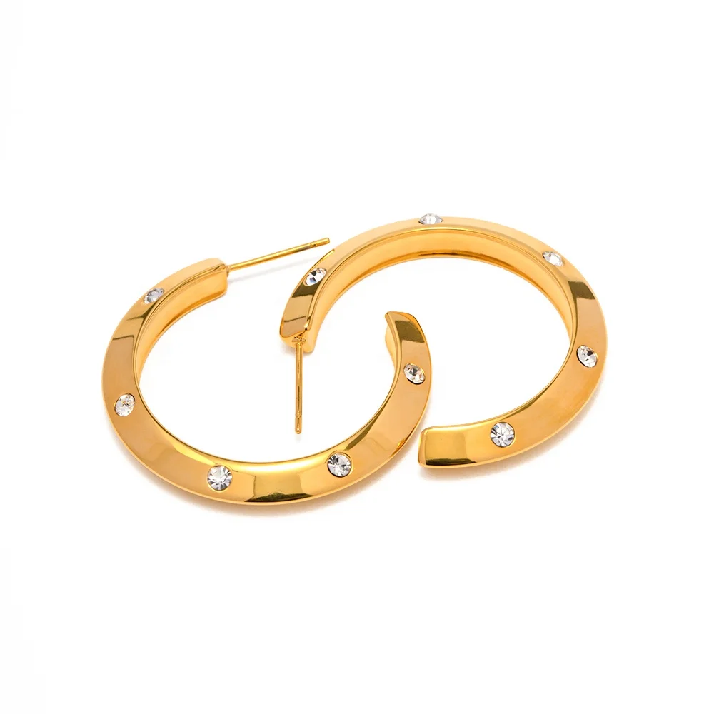 

Minimalist CC Shape Zircon Pearl Waterproof PVD 18k Real Gold Plated Stainless Steel Hoop Earring