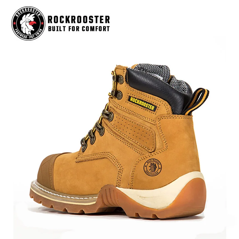 

RockRooster Nubuck Leather Waterproof Mining Industrial Safety Boots Wheat with Steel Toe Factory Directly Selling Safety Shoes
