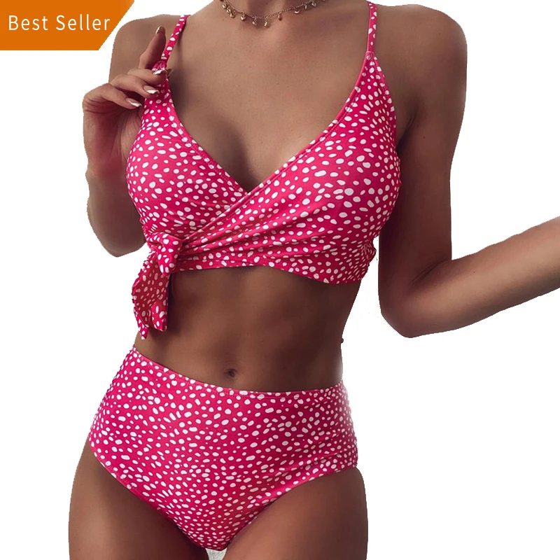 

China Manufacturer Women Sexy Wear Bikini Female Swimwear Beach Bikini Floral Dot Printed Beachwear Set Swimsuit, Customized color
