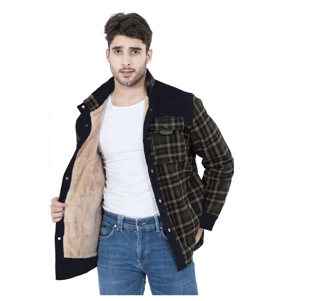 

Top quality winter cotton fleece shirt jacket wholesale casual plus size plaid flannel shirts for men