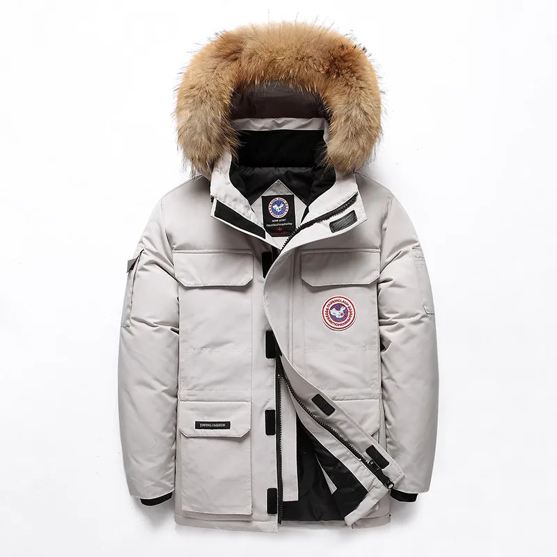 2020 Fashion Windproof Down Jackets For Men White Down Thermal Downjacket Men Large Pocket Full Zip 100% Polyester Winter Coat