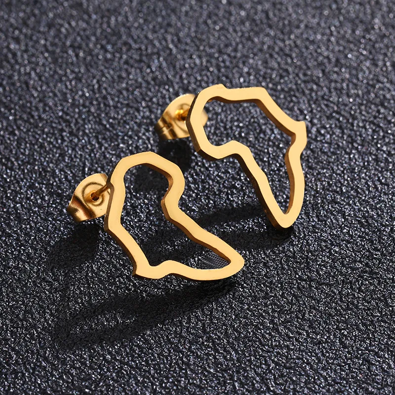 Custom Shape Stainless Steel 18K Gold Africa Map Outline Pendant Earrings for Men and Women Afro Wire Stud Earrings