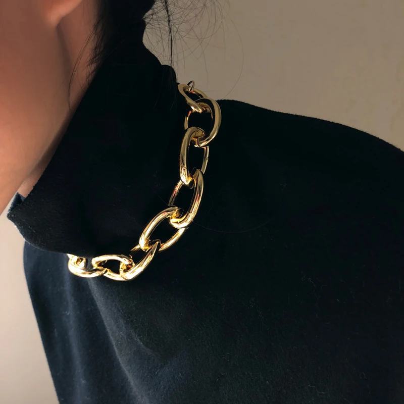 Gold Silver Color Big Thick Chain Necklace Linked Circle Choker Necklaces for Women Punk Style Vintage Necklace Trendy