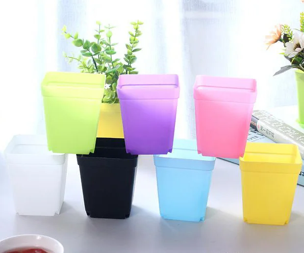 

P272 Mini Colorful Flower Pots Desktop Potted Plants Succulents Plastic Flower Pots Home Decor Square Candy Colors Planters