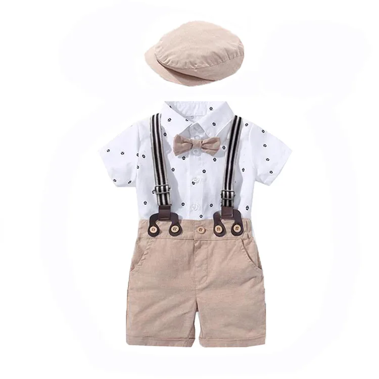 

ZHG132 Baby Boy Clothes Outfits Infant Gentleman Suit Bow Tie Shirt Suspenders Shorts Pants Outfit Baby Boy Set, As the picture show
