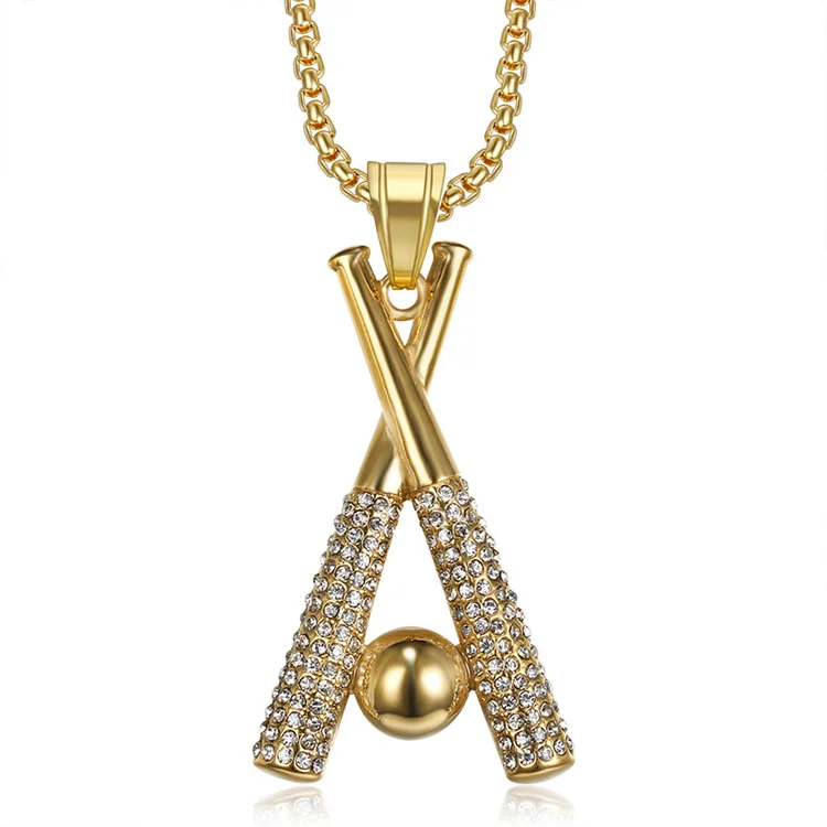 

Wholesale stainless steel jewelry full diamond baseball bat necklace