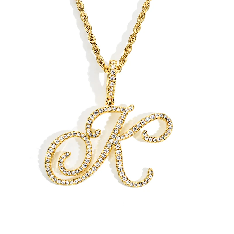

2022 Bling Ice Out Custom Hip Hop A-Z Cubic Zircon Letters Cursive Initial Pendant For Women Iced Out Alphabet Letter Necklace