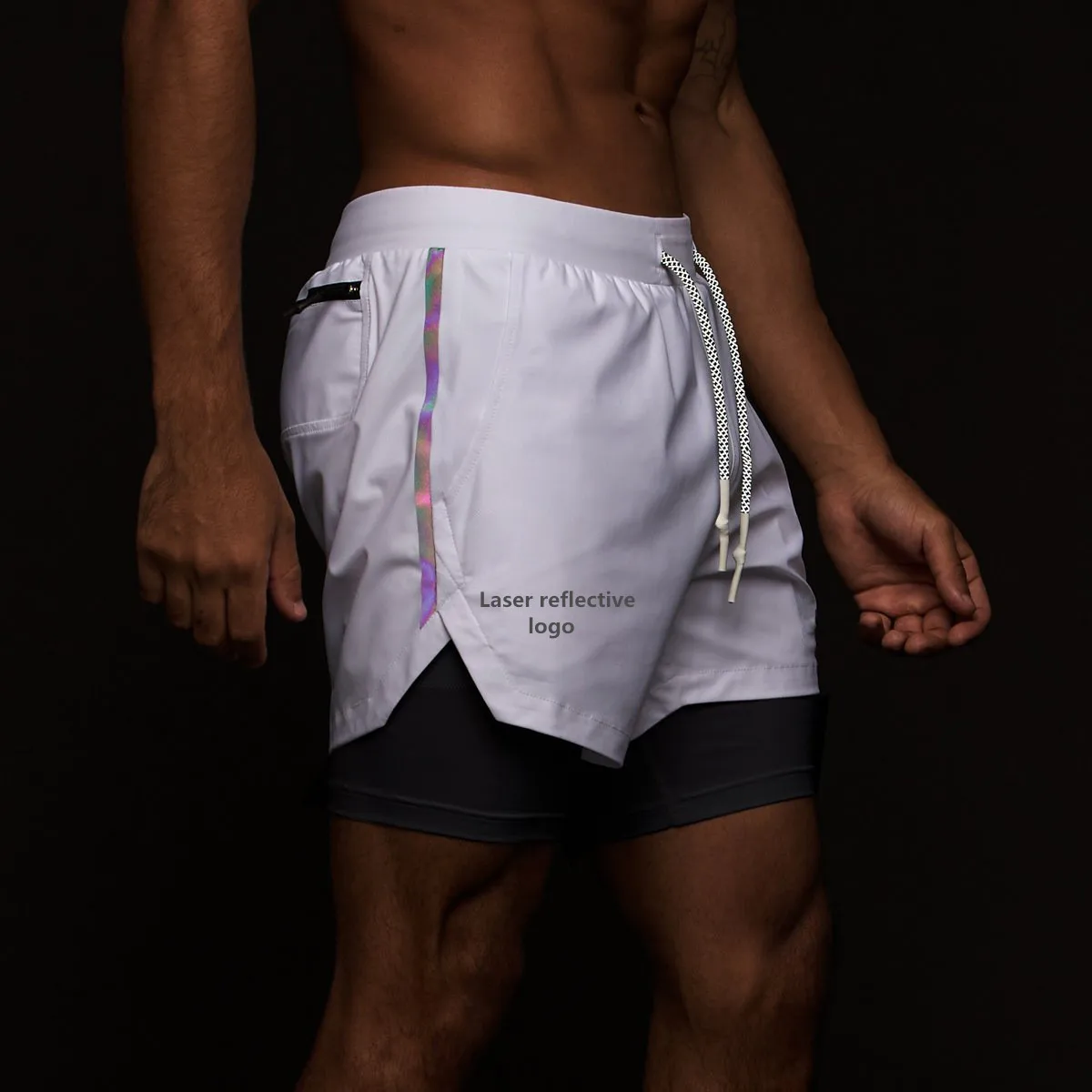 

mens Laser reflection gym shorts Running shorts with underlay 2 in 1 pants wholesale
