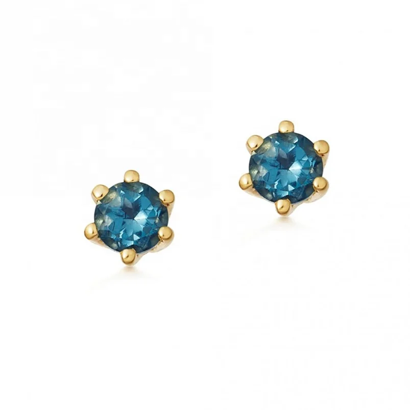 

2020 gold vermeil 925 sterling silver london blue topaz stud earring