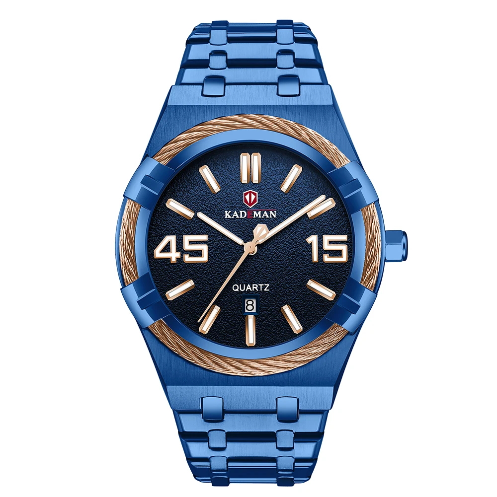 

New Business Unique Male Large Dial Calendar Custom Design Quartz Watch Steel Band Waterproof Golden Fashion Casual Men's Watch, 6 colors