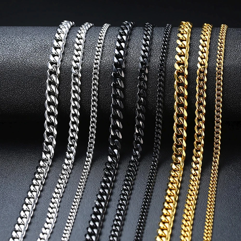 

Wholesale Multi Size Women Necklace Jewelry Stainless Steel Curb Chain, Gold,silver,black