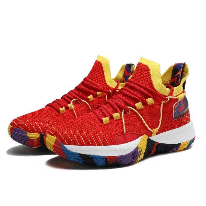 

High quality flying knitted fabric high elastic shock-resistant basketball shoes for men and women, 4 colors