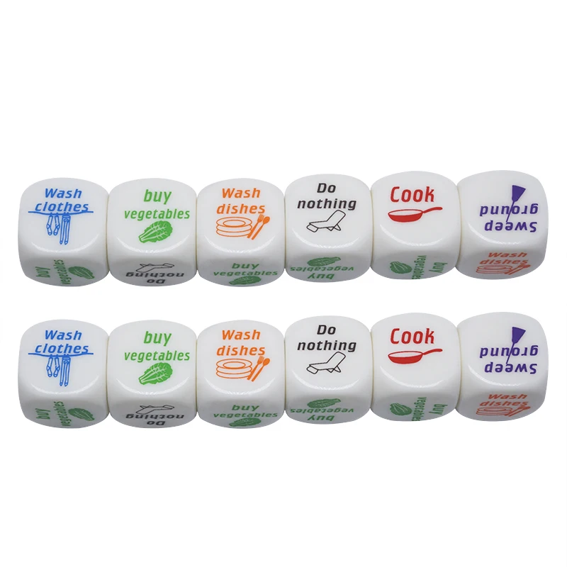 

Family Game Housework Decider 25x25mm Lovely Distribution Funny Dice Set Couples Lovers Household Duties Dice, Blue,purple,red,black,yellow,green,white