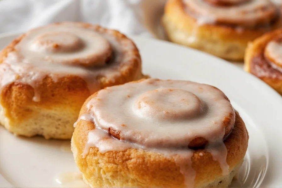 Finished slow cooker cinnamon rolls with cream cheese frosting drizzled on top