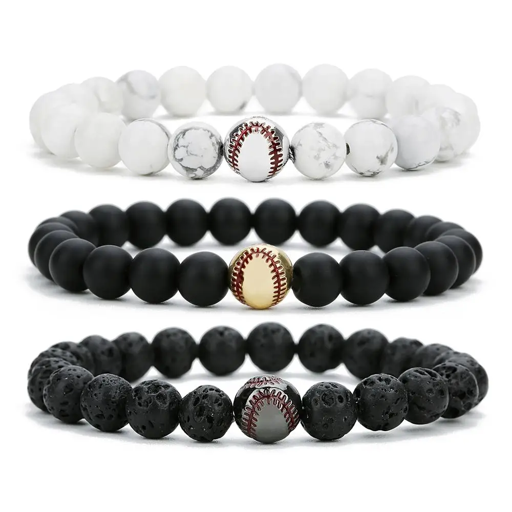 White turquoise copper baseball beads 8mm matte agate volcanic stone beads elastic bracelet