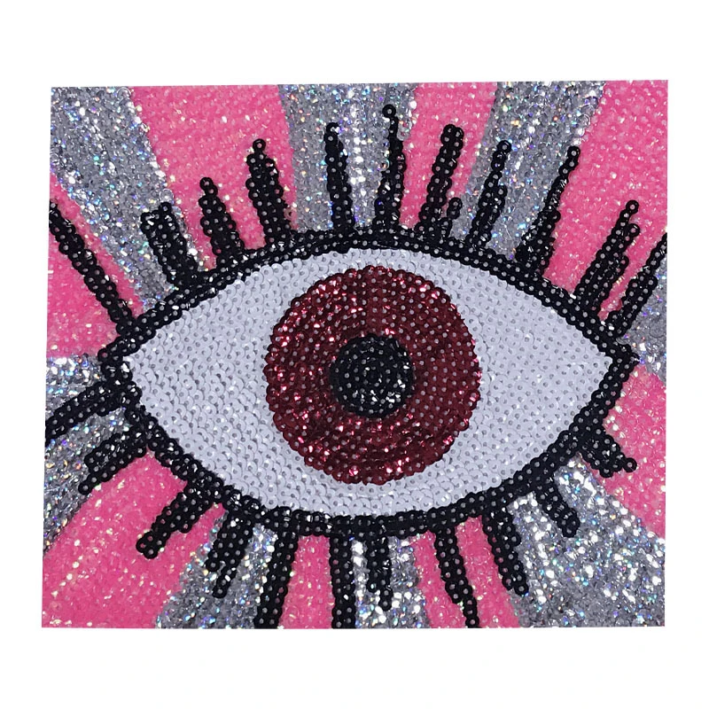 

Adhesive Applique Embroidery Patches Large Size Evil Eyes Sequin Patch for Clothing