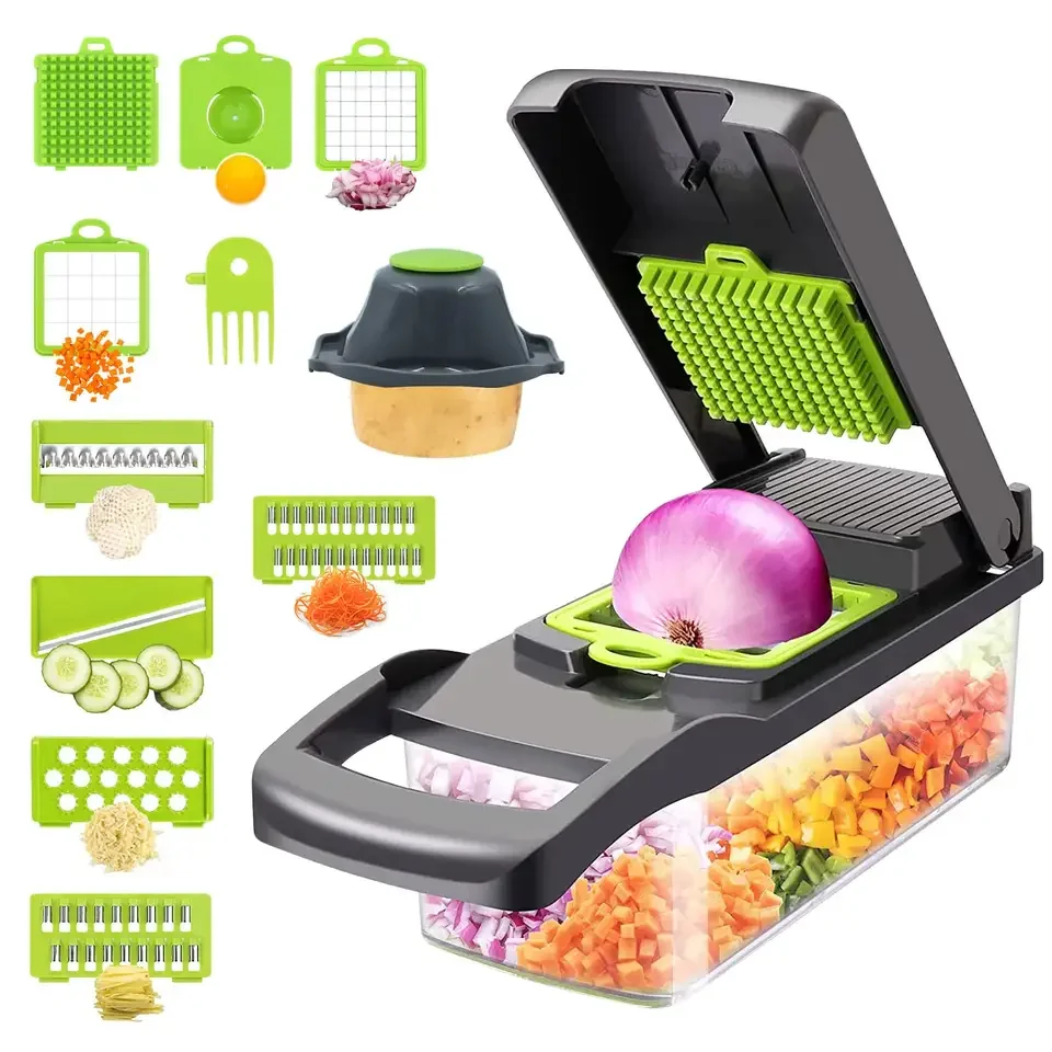 

2023 Hot Selling Kitchen Multi 12 in 1 Manual Mandoline Fruit Vegetable Cutter Onion Dicer Veggie Slicer Vegetable Chopper