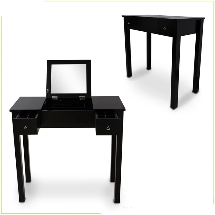 

With mirror and stool Noble style solid wood black makeup table