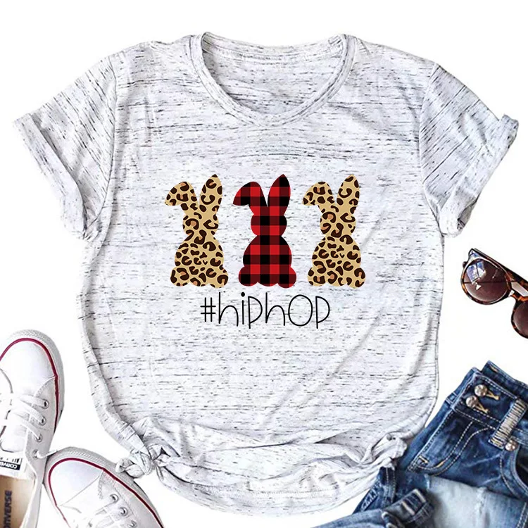 

Cowinner Woman HIPHOP T Shirt Easter Short Sleeve Shirt Rabbit Casual Tees Top, As pic