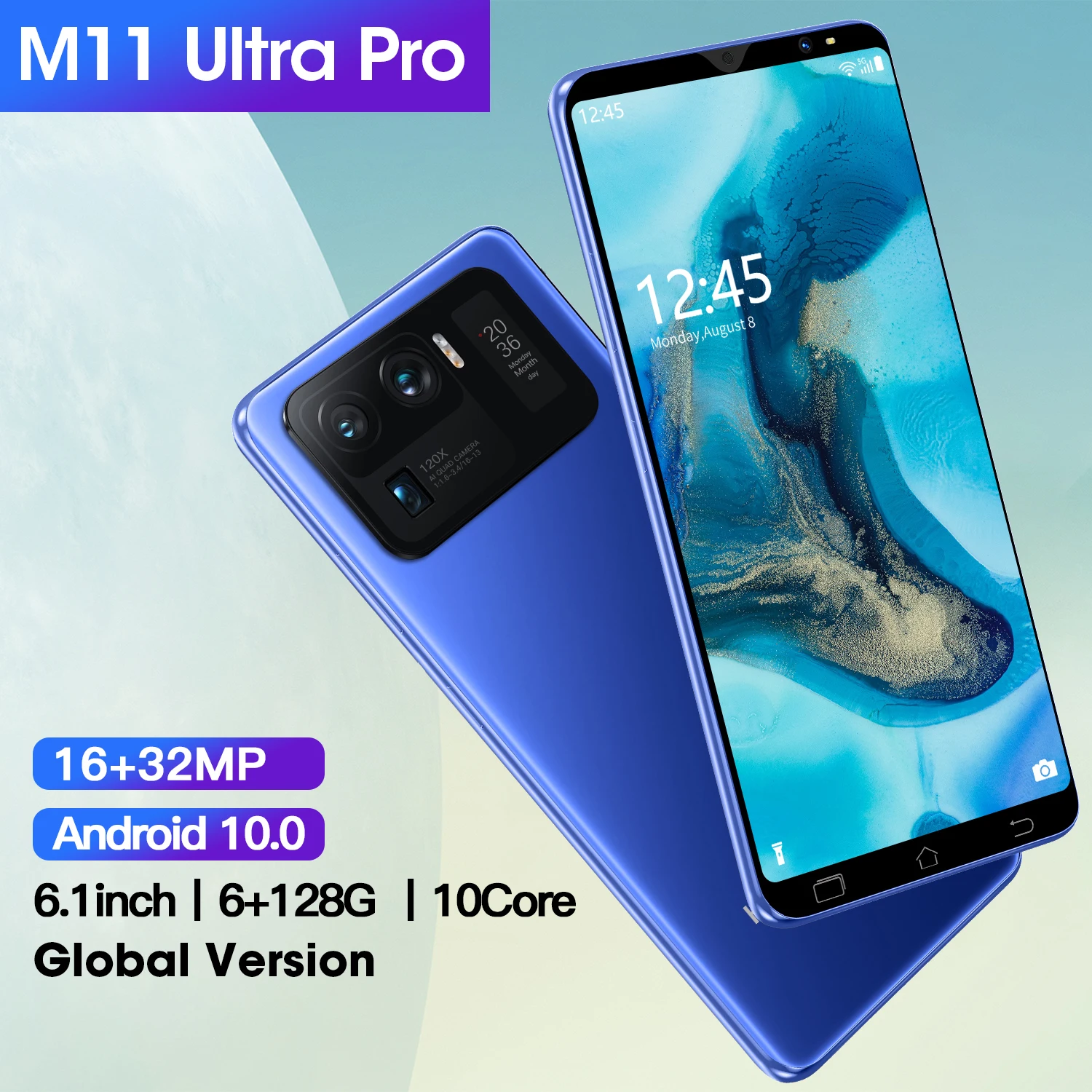 

M11U Pro 8GB+512GB 5.8 Inch Supports Smart Wake-up Face Recognition Screen Fingerprint Dual SIM Card 5G Smartphone Mobile Phone, Black blue white purple