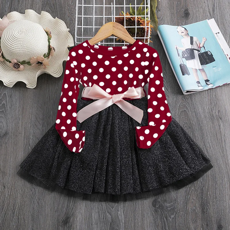 

Girls' Spring Dress 2022 New Dot Long Sleeve Princess Dress Suits Girls' Long Sleeve Dress