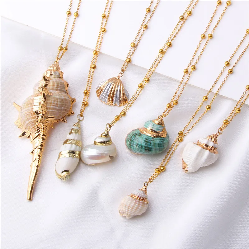 

Hawaiian Colorful Mixed Wholesale Abalone Conch Cowrie Necklace Gift Gold Plated Pendant Natural Sea Shell Necklace Jewelry, As pic