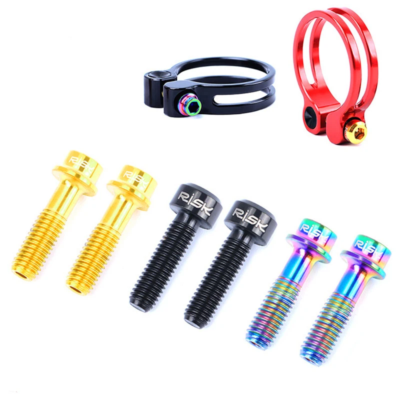 

RISK 2pcs/box Mountain Bike Brake Lever Bolt Cylindrical Head M5x18 Road Bicycle Seat Post Clamp Fixing Hollow Bolts Titanium