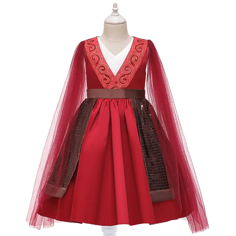 

Chinese style Red Dress Mulan princess dress ethnic little girl Frock D0634