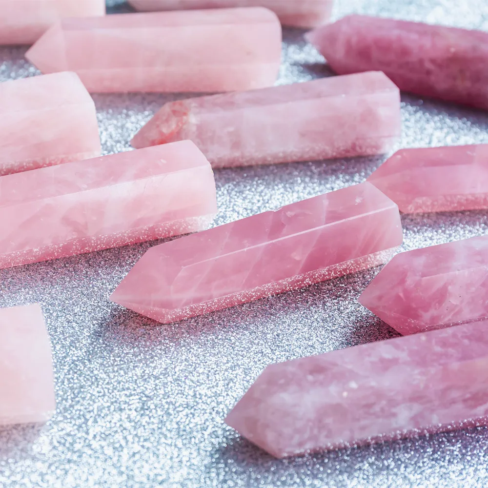 

Wholesale natual crystals healing stone rose quartz point wand tower