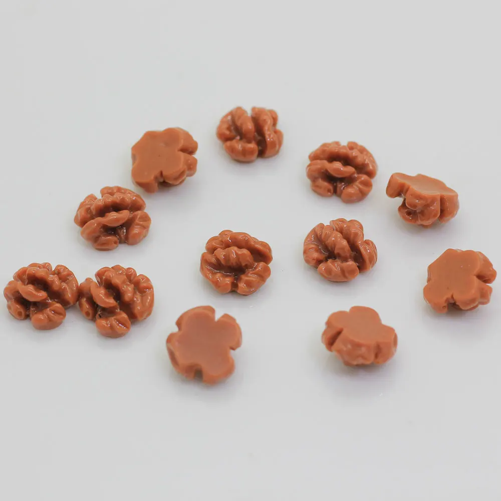 100Pcs Hot Selling Small Walnut Resin Cabochon Pecan Charms for Scrapbooking Slime Charms Crafts Making Hair Bow DIY