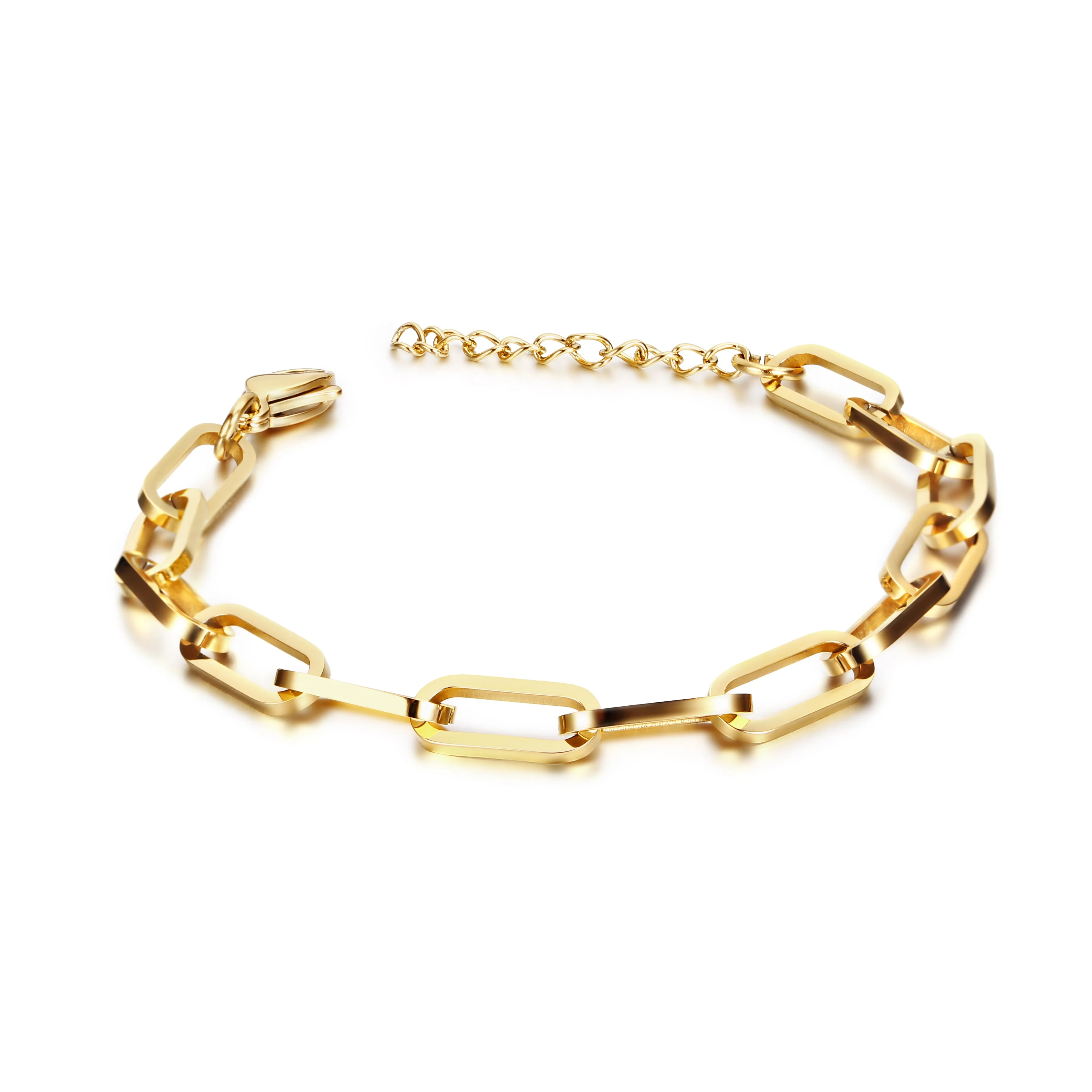 

Punk Vintage Jewelry Adjustable Chain Chunky Rectangle Stainless Steel Chain Link Bracelet, Gold/silver