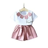 

2019 summer fashion korean baby kids girl dress children clothes popular clothing sets cartoon stripe bows t shirt 2 piece sets