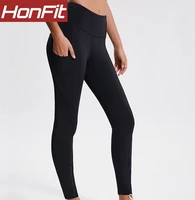 

fitness workout sports nylon spandex black leggings yoga pants with pockets