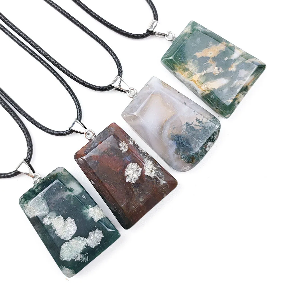 

Natural Moss Agate Gemstone Lucky Necklace Pendant Healing Crystal Amulet Moss Agate Pendant, Picture shows