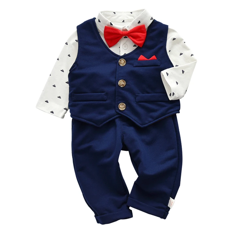 

2021 3pcs baby suit Gentleman vest baby boys' clothing sets 1st anniversary newborn set baby clothing, Gray/dark blue