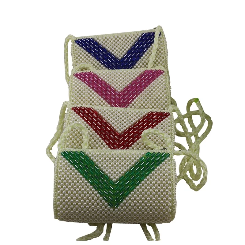 

21 new V-shaped Beaded girl's bag travel beads V-shaped Pink Beaded Bag