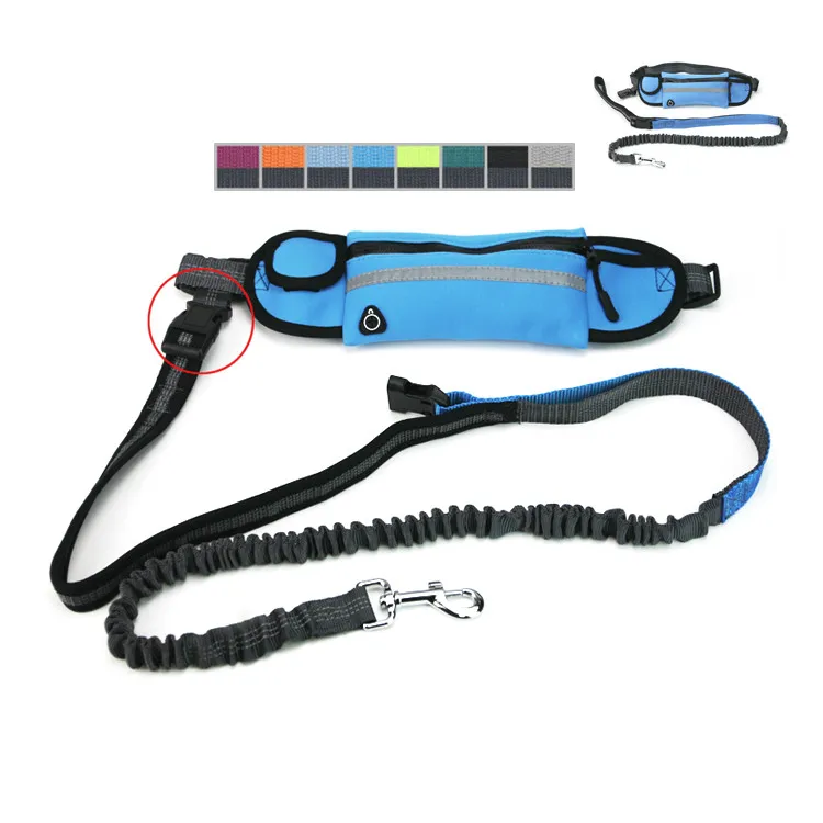 

Hot Selling Multifunction Adjustable Hands Free Running Pet Leash Waist Belt With Bags For Large Dogs