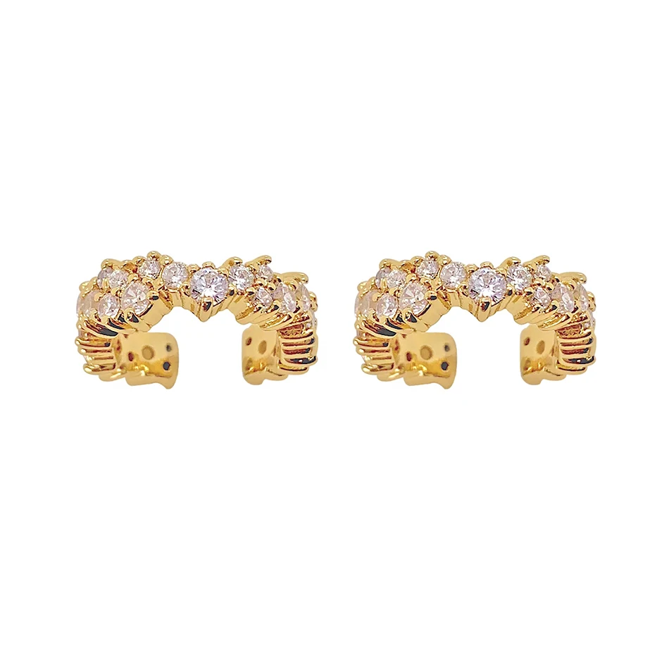 

high quality women jewelry earrings wholesale 925 sterling silver 18k gold plated encrusted zirconia ear cuff