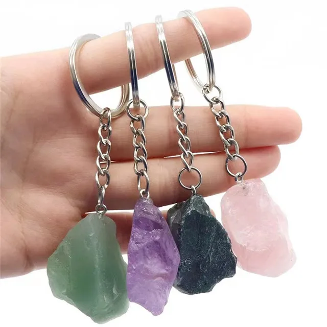 

Wholesale natural hand made keychain crystal jewelry rough crystal stones key chains for sale