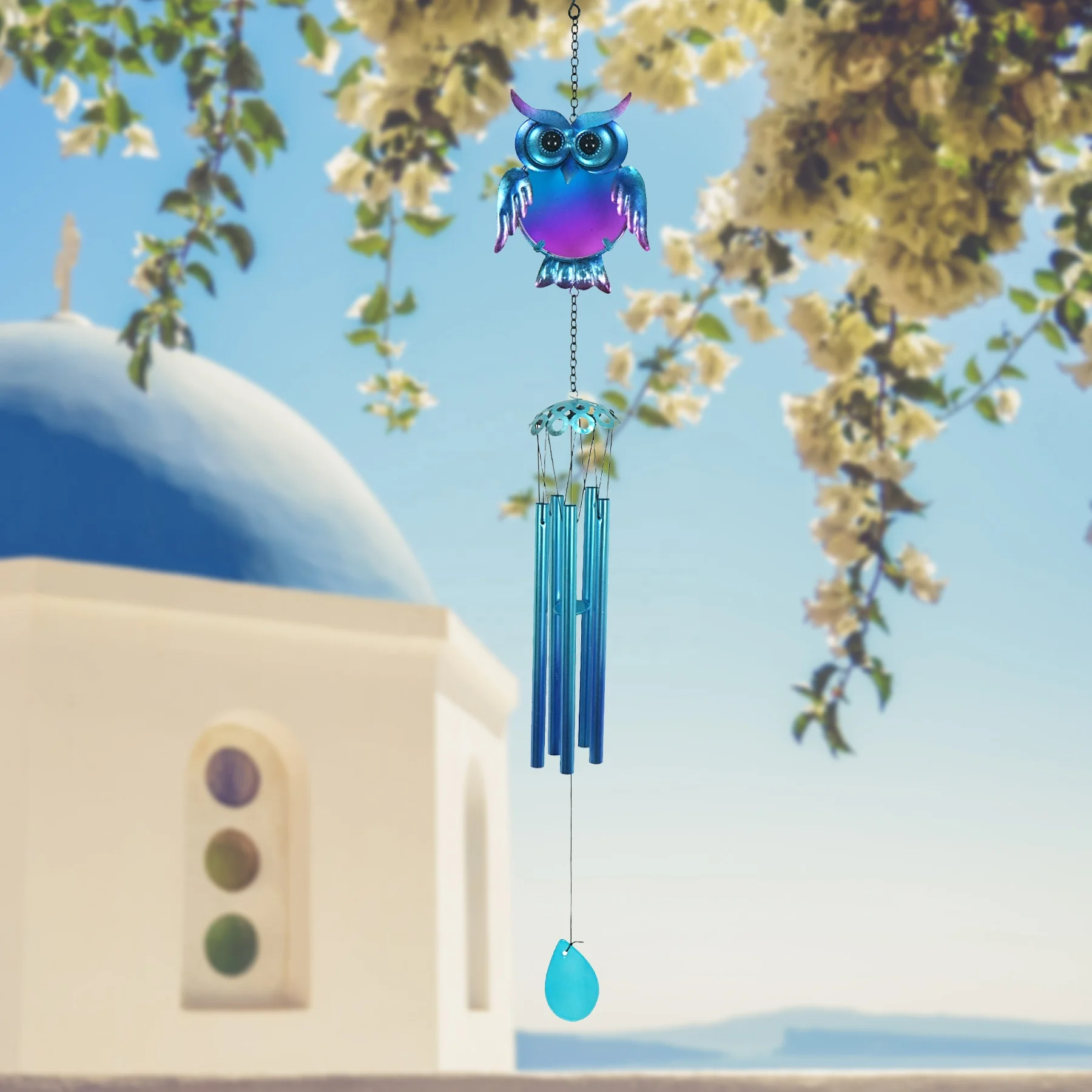 

Metal With Glass Owl Wind Chime Hanging Decor Home Decor Garden Decor, Colorful