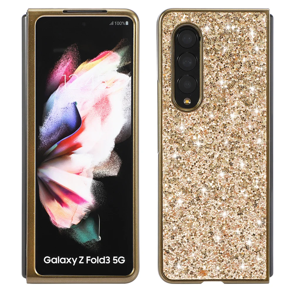 

Amazon Hot Selling Folding Protective Cover For lady Bling Glitter Sequins Cellphone Case For Samsung Galaxy Z Fold 3 5G, Blue,gold,rose gold,red,black,silver