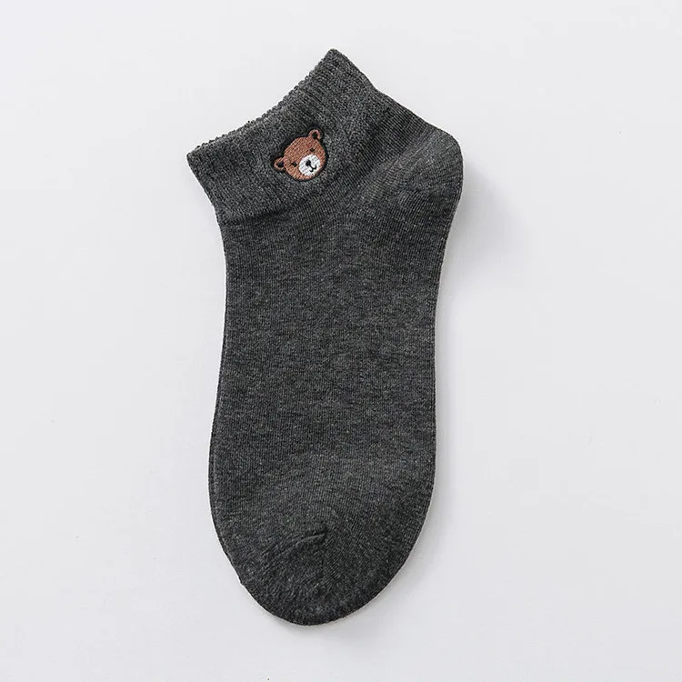 Women Socks Cute Bear Embroidery Custom OEM Socks Low Tube loose Socks Made Embroidery