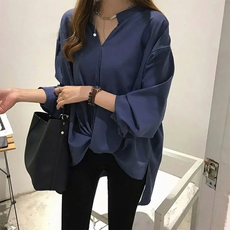 

Ladies Front Tie Chiffon Shirts Spring Blouses Women Long T-shirt