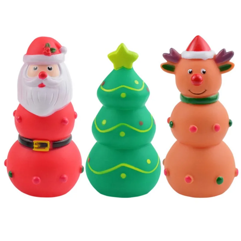 

Interactive Play Training Toys Rubber Dog Squeaky Chew Toy Eco Friendly Christmas Tree Santa Claus Elk Christmas Dog Toys