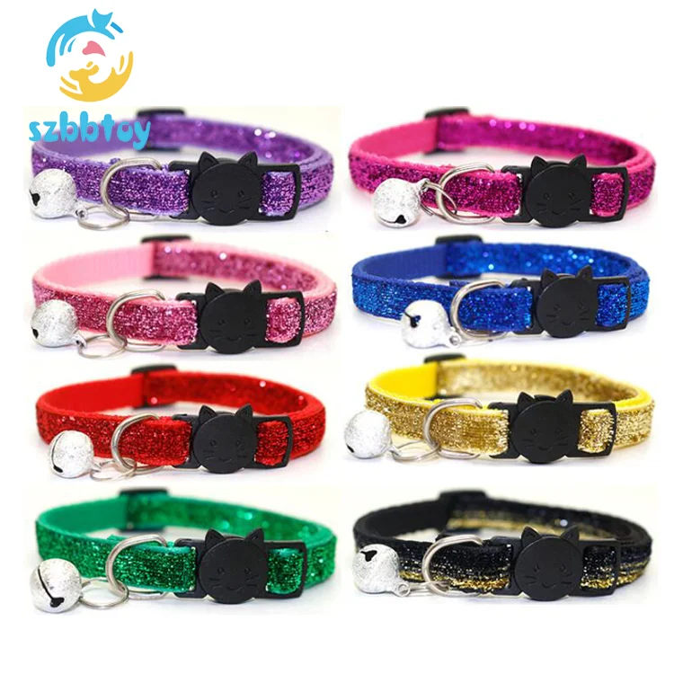 

Wholesale Bling Glitter with Bells Nylon Pet Puppy Cat Collar, 8colors