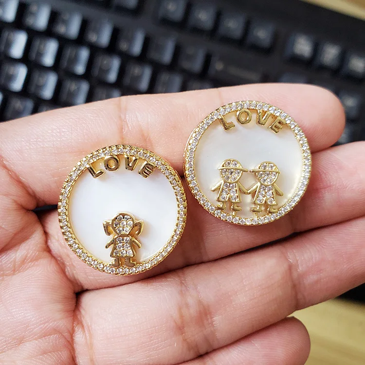 

CZ8334 hot sale fashion jewelry 18K gold plated brass CZ Micro Pave cute boys girls round charms love letter stone pendants