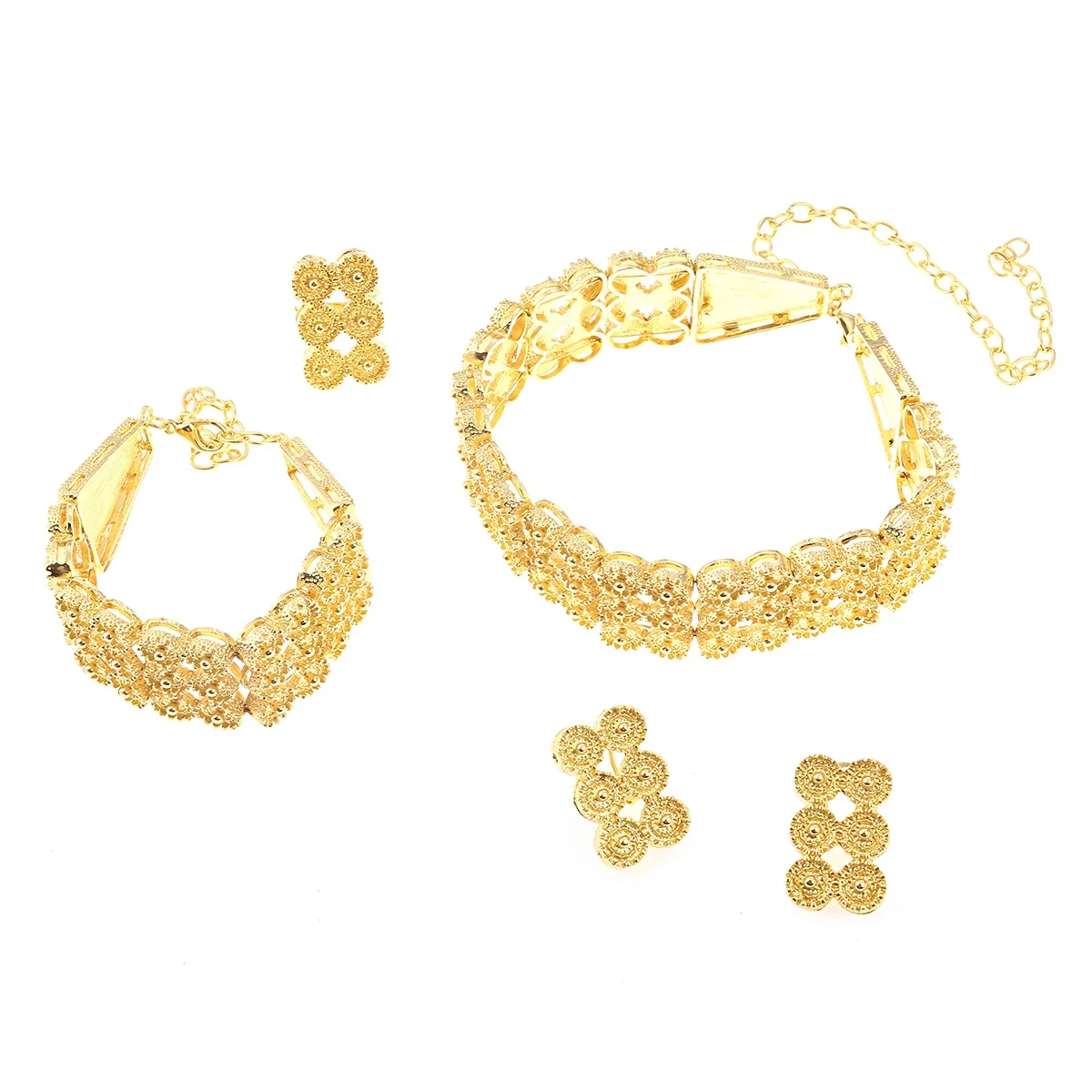 

Ethiopian Gold Color Necklace Earrings Ring Bracelet Eritrea Habesha Women Trendy Wedding Jewelry Set