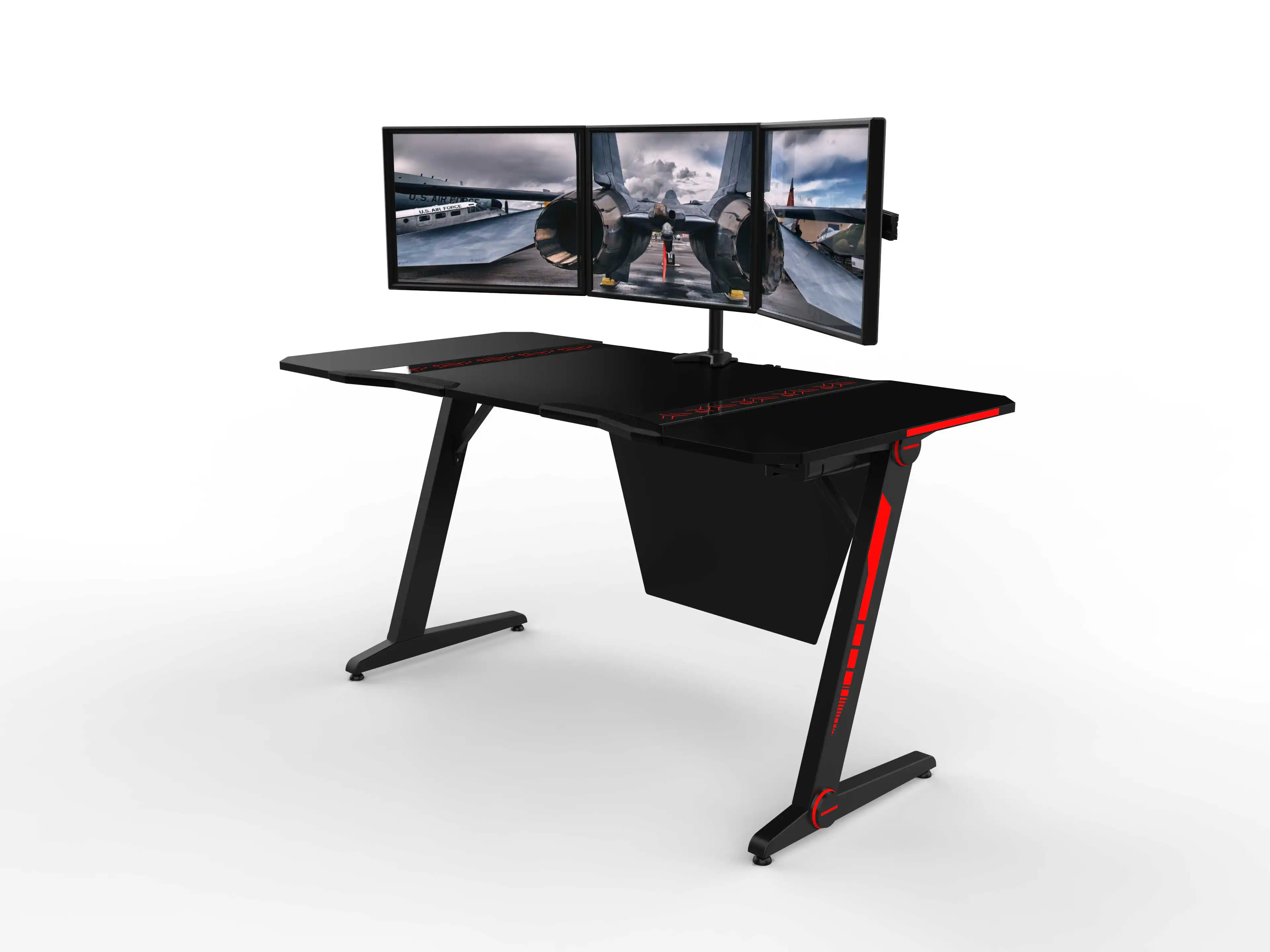 Ergonomic Computer Gaming Desk For 3 Monitors With Rgb Led Custom