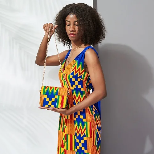 

African Wax Fabric Handbag Stylish Gold Chain Fahion Women Ankara Kente Women Hand Bag, Custom